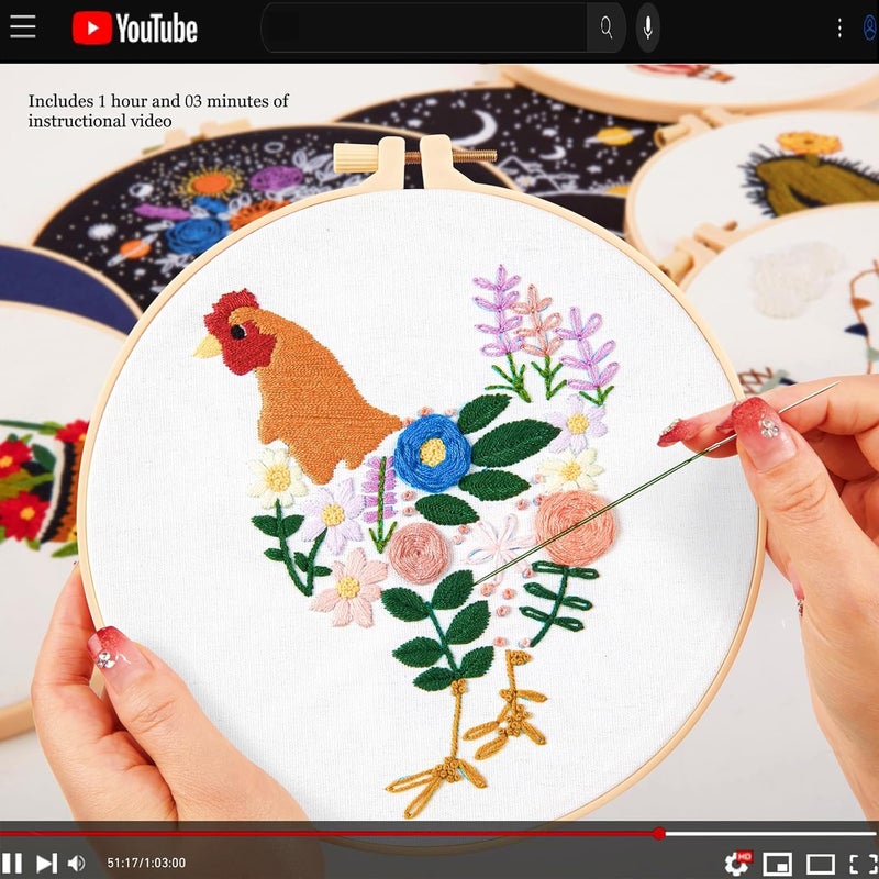 Crafmanoe Hand Embroidery Kits for Beginners Adults, Floral Stamped Cross Stitch Kits for Beginners Adults, Funny Embroidery Set Needlepoint Starter Kits, Embroidery Hoops, Fabric and Video Tutorial - Image 3